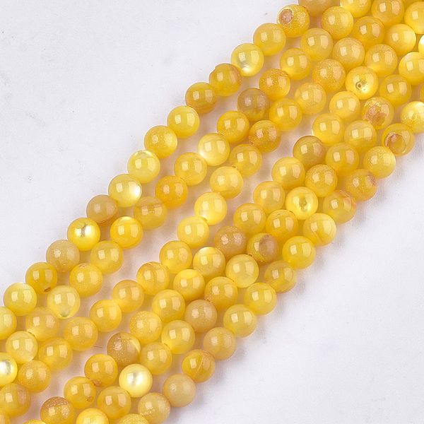 

PandaHall Yellow Shell Beads Strands, Dyed, Round, Orange, 4mm, Hole: 0.8mm, about 101pcs/strand, 15.7 inch Yellow Shell Round Orange
