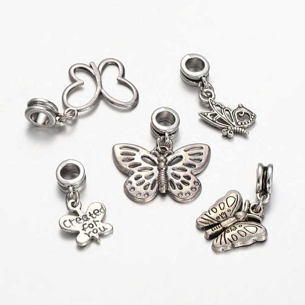 

PandaHall Mixed Tibetan Style Alloy Butterfly European Dangle Charms, Large Hole Pendants, Antique Silver, 24~33x13~25mm, Hole: 5mm Alloy...