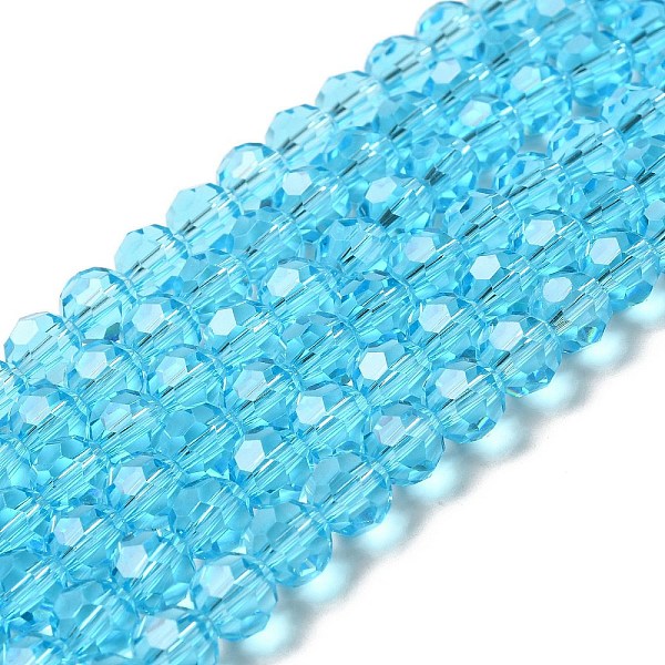 

PandaHall Transparent Glass Beads, Faceted(32 Facets), Round, Cyan, 8mm, Hole: 1mm, about 65~67pcs/strand, 49~50cm Glass Round Cyan
