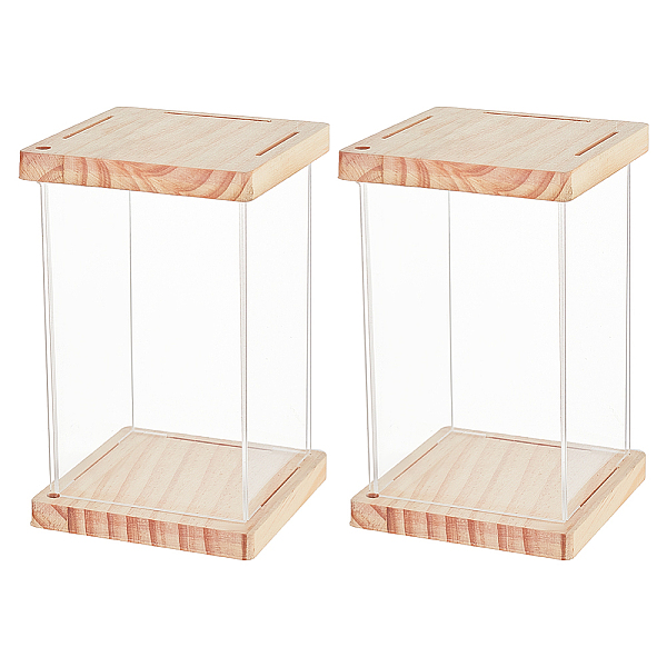 

PandaHall DELORIGIN 2 Pack Clear Acrylic Display Case with Wooden Base, Dustproof Boxes for Display, Assemble Collectibles Box for Figures...