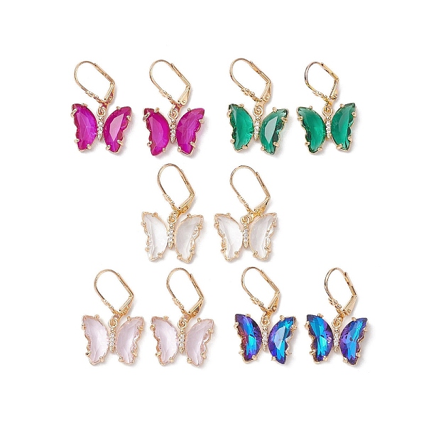 

PandaHall Glass Leverback Earring, with Brass Finding, Butterfly, Mixed Color, 33x20mm Glass Butterfly Multicolor