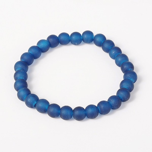 

PandaHall Stretchy Frosted Glass Beads Kids Bracelets for Children's Day, Royal Blue, 42mm Glass Blue