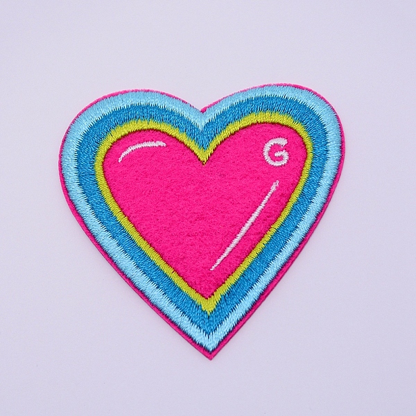 

PandaHall Computerized Embroidery Cloth Iron on/Sew on Patches, Costume Accessories, Appliques, Heart, Colorful, 57x59x1.5mm Cloth Heart