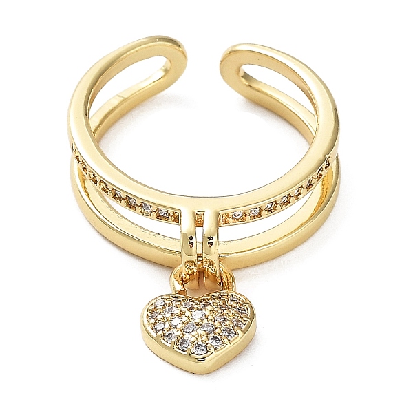 

PandaHall Cubic Zirconia Heart Charms Open Cuff Rings, Rack Plating Brass Rings, Cadmium Free & Lead Free, Real 18K Gold Plated, Inner..., Clear