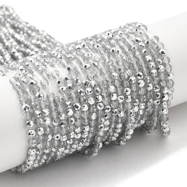 

PandaHall Transparent Electroplate Glass Beads Strands, Half Plated, Faceted Round, Platinum Plated, 3x2.5mm, Hole: 0.7mm, about...