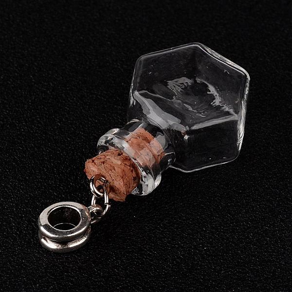 

PandaHall Hexagon Glass Wishing Bottle European Dangle Charms, with Alloy Tube Bails and Iron Findings, Antique Silver, 44mm, Hole: 4.5mm...
