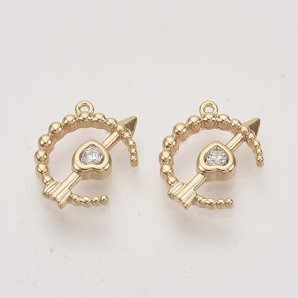 

PandaHall Brass Cubic Zirconia Charms, Real 18K Gold Plated, Half Round Ring & Heart & Arrow, Clear, Nickel Free, 13x9.5x2mm, Hole: 0.7mm...