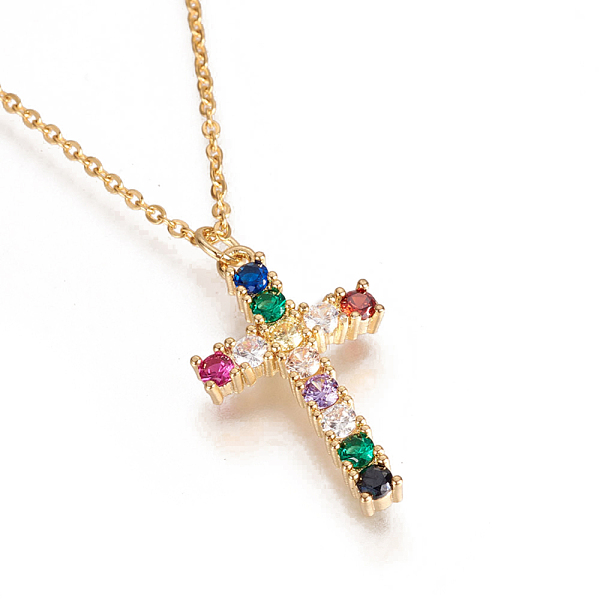 

PandaHall 304 Stainless Steel Pendant Necklaces, with Brass Cubic Zirconia Pendants, Cross, Golden, 17 inch(43.2cm), Pendant: 28.5x17x3.5mm...