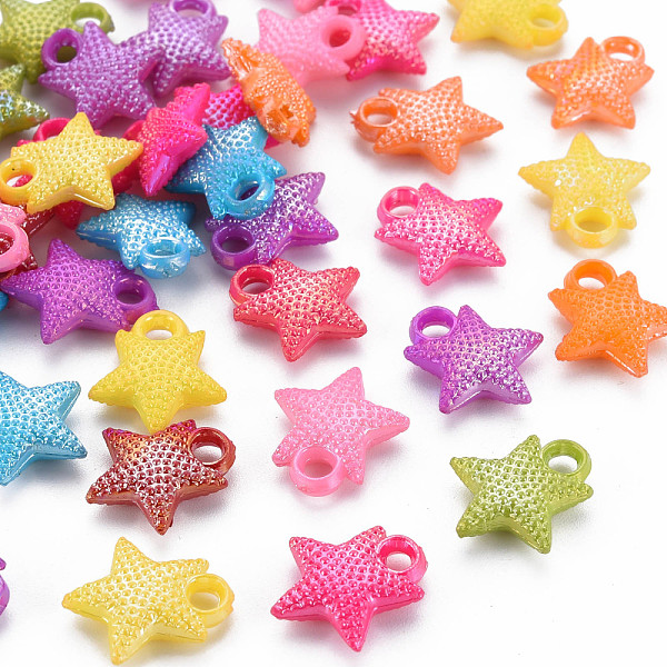 

PandaHall Plastic Pendants, AB Color, Star, Mixed Color, 17x15x4.5mm, Hole: 2mm, about 1000pcs/bag Plastic Star Multicolor