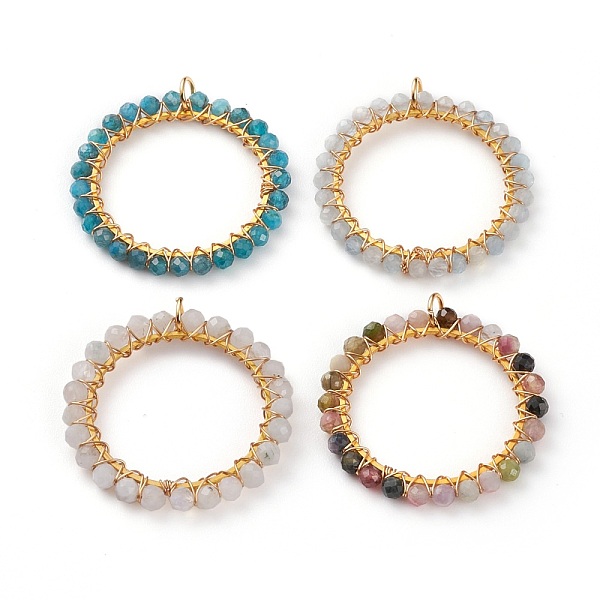 

PandaHall Natural Mixed Gemstone Pendants, Faceted, with Golden Brass Rings and Copper Wire, 31x3mm, Hole: 3.5mm Mixed Stone Ring