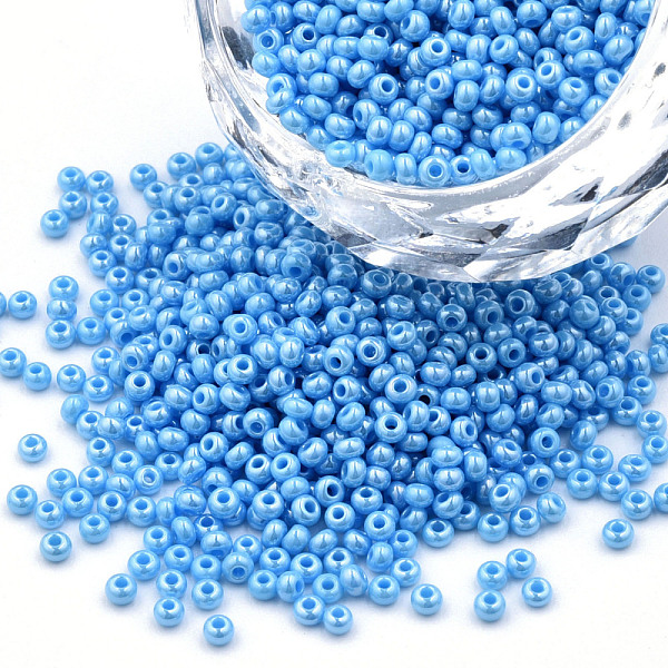 

PandaHall 11/0 Czech Opaque Glass Seed Beads, Lustered, Round, Deep Sky Blue, 2.2x1.5mm, Hole: 0.7mm, about 500g/bag Glass