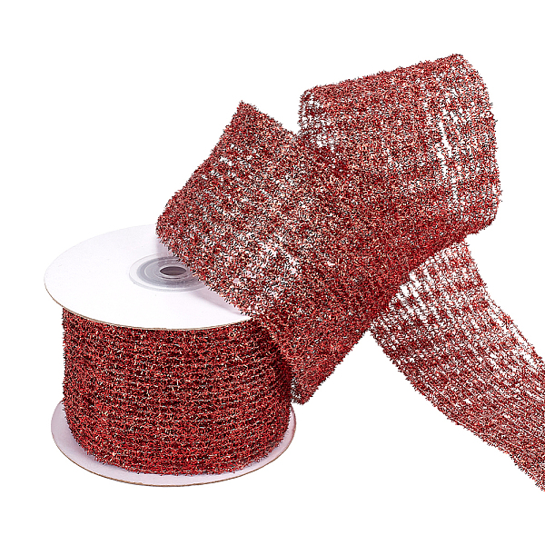 

PandaHall 5 Yards Flat Christmas Glitter Metallic Wired Ribbon, Polyester Decorative Ribbon for Gift Wrapping, Tree Decor, Christmas Party..., Red