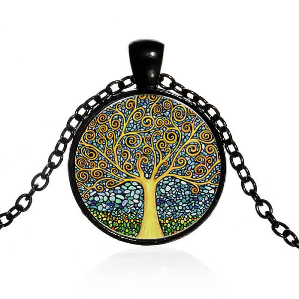

PandaHall Tree of Life Time Gem Necklace, Glass Pendant Necklace with Alloy Chains for Women, Colorful, 18.11 inch(46cm) Glass Tree of Life