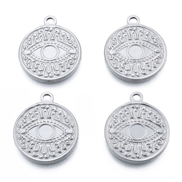 

PandaHall 201 Stainless Steel Pendants, Flat Round with Eye, Stainless Steel Color, 24x20.5x2mm, Hole: 2mm 201 Stainless Steel Flat Round