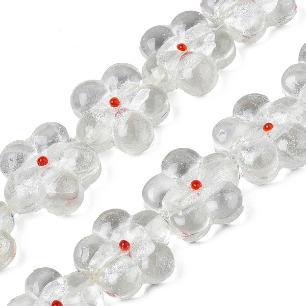

PandaHall Handmade Silver Foil Lampwork Beads Strands, Flower, Clear, 22~23x23x9~10mm, Hole: 1.2mm, about 20pcs/strand, 16.54 inch~16.93...