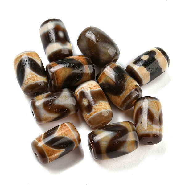 

PandaHall Tibetan Style dZi Beads, Natural Agate Beads, Dyed & Heated, Barrel, Mixed Patterns, Saddle Brown, 16x11.5mm, Hole: 2mm Tibetan...