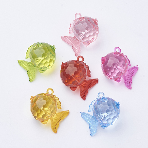 

PandaHall Transparent Acrylic Pendants, Fish, Mixed Color, 33x39.5x26mm, Hole: 3mm, about 45pcs/500g Acrylic Fish Multicolor