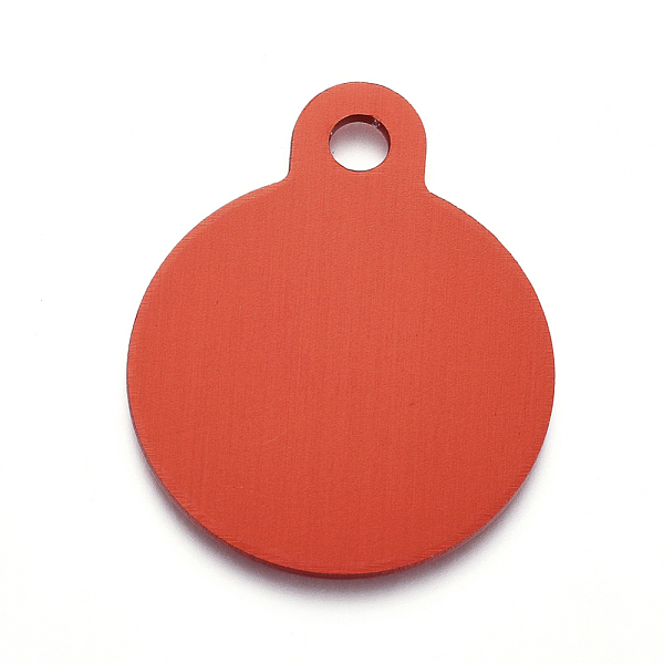 PandaHall Aluminum Pendants, Stamping Blank Tag, Flat Round, Red, 31x25x1mm, Hole: 3mm Aluminum Flat Round Red