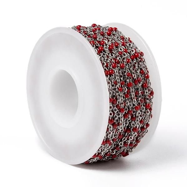 

PandaHall 304 Stainless Steel Cable Chains, Soldered, with Spool, with Enamel, Oval, Stainless Steel Color, Crimson, Links: 2x1.5x0.5mm..., Pink