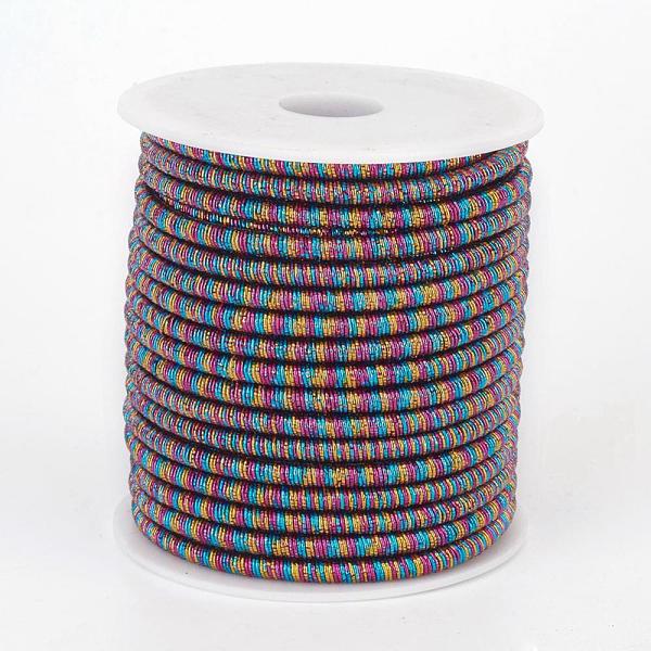 

PandaHall Polyester Metallic Cord, with Iron Chains Inside, Colorful, 4x3.5~4mm, about 18yards/roll Nylon