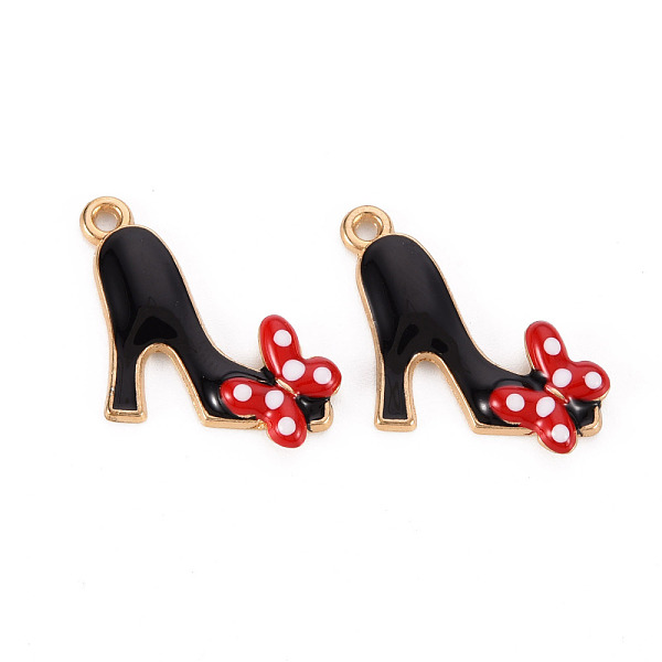 

PandaHall Alloy Enamel Pendants, Cadmium Free & Lead Free, Light Gold, High-Heeled Shoes with Butterfly, Black, 20x20.5x2.5mm, Hole: 1.5mm...