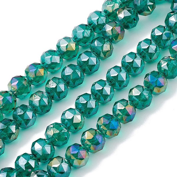 

PandaHall Transparent Electroplate Glass Beads Strands, Faceted, Round, AB Color Plated, Green, 9~10x9~9.5mm, Hole: 1.4mm, about...