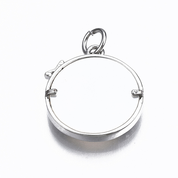 

PandaHall Brass Micro Pave Clear Cubic Zirconia Pendants, with Shell and Jump Rings, Cadmium Free & Nickel Free & Lead Free, Flat Round with...