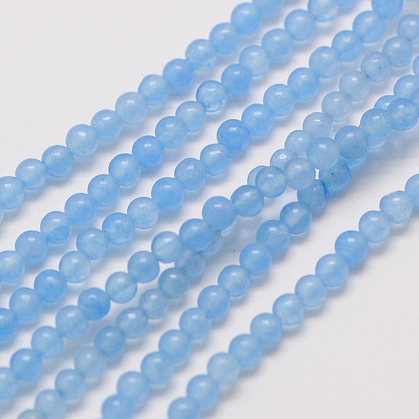 

PandaHall Natural White Jade Round Bead Strands, Dyed, Light Blue, 3mm, Hole: 0.8mm, about 110pcs/strand, 15~15.5 inch White Jade Round Blue