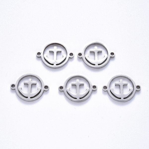 

PandaHall 201 Stainless Steel Links Connectors, Laser Cut, Flat Round with Anchor, Stainless Steel Color, 14x18.5x1.5mm, Hole: 1.6mm 201...