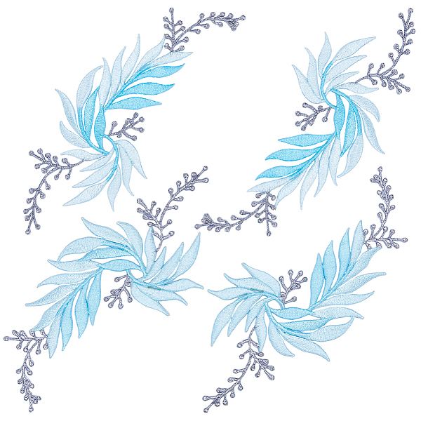 

PandaHall Gorgecraft 4Pcs 2 Style Leaf Computerized Embroidery Cloth Iron on/Sew on Patches, Costume Accessories, Appliques, Sky Blue...