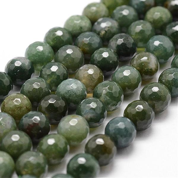 

PandaHall Natural Moss Agate Beads Strands, Faceted, Round, 8mm, Hole: 1mm, about 44pcs/strand, 14.9 inch~15.1 inch Moss Agate Round Green