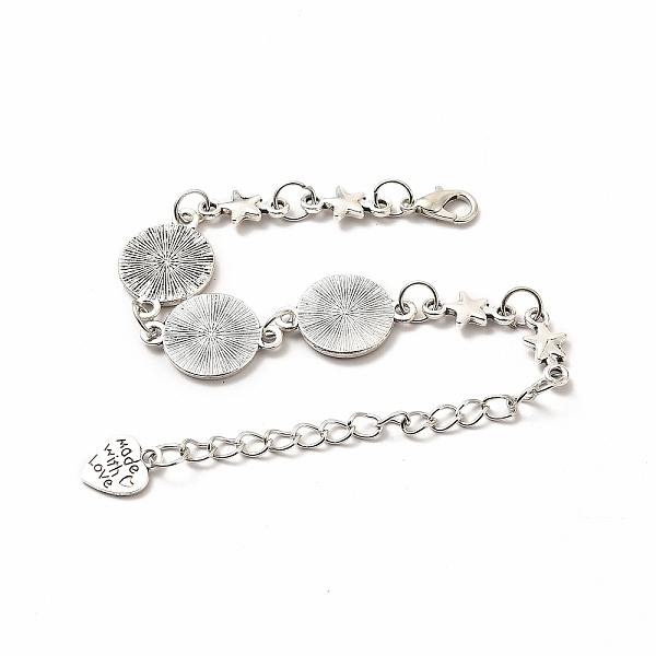 

PandaHall Alloy Bracelets & Anklets Making, Star Link Bracelet with Heart Charm, Blank Cabochon Setting, Antique Silver, 8-5/8 inch(21.8cm)...