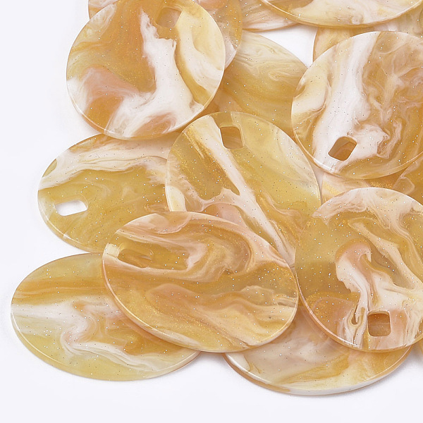 

PandaHall Cellulose Acetate(Resin) Pendants, Oval, Gold, 44x34.5x2~2.5mm, Hole: 4.5x7mm Cellulose Acetate Oval Gold