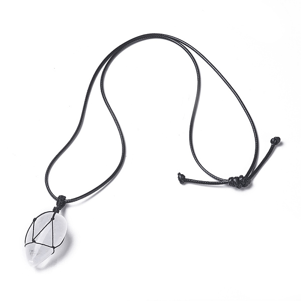 

PandaHall Natural Quartz Crystal Beaded Pendant Necklaces, Adjustable, with Waxed Cord, teardrop, 18.1~29.9 inch(46~76cm), 2mm Quartz...