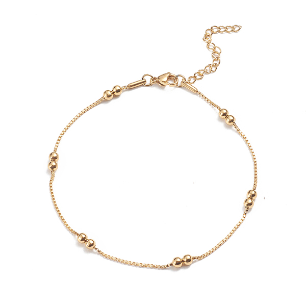 

PandaHall 304 Stainless Steel Box Chain Anklets, with Round Beads and Lobster Claw Clasps, Golden, 9-7/8 inch(25cm), 1.5mm Stainless Steel