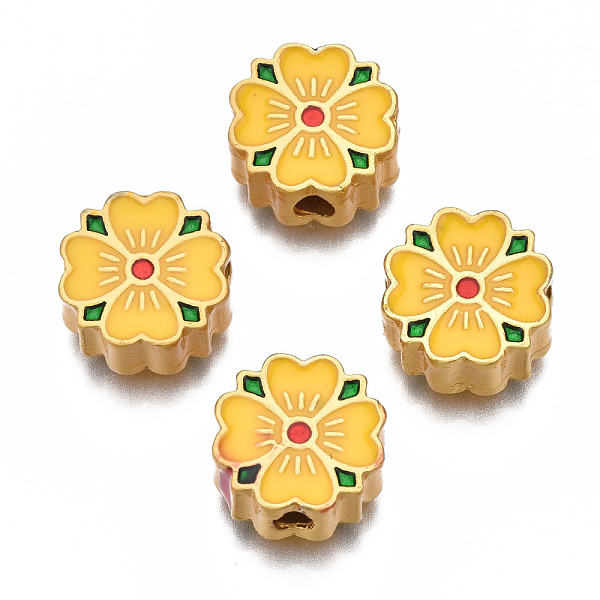 

PandaHall Rack Plating Alloy Enamel Beads, Cadmium Free & Lead Free, Matte Gold Color, Flower, Gold, 11x11x5mm, Hole: 2mm Alloy+Enamel...