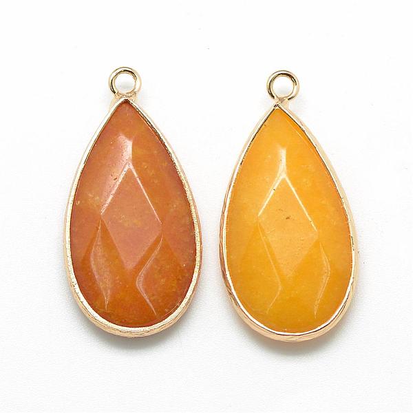 

PandaHall Natural White Jade Pendants, with Golden Tone Brass Findings, Faceted, teardrop, Dyed, Gold, 32.5~33x16x6mm, Hole: 2.5mm White...