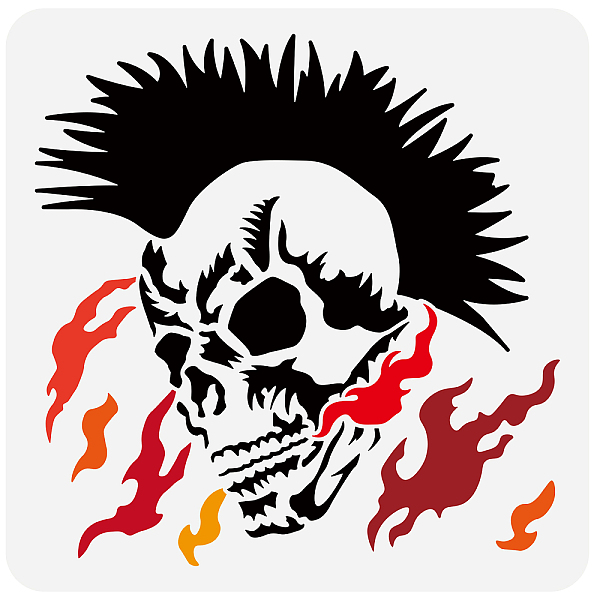 

PandaHall FINGERINSPIRE Rock Punk Painting Stencil 11.8x11.8inch Mohawk Skull Head Drawing Template Skull & Bones Stencil Flame Pattern...