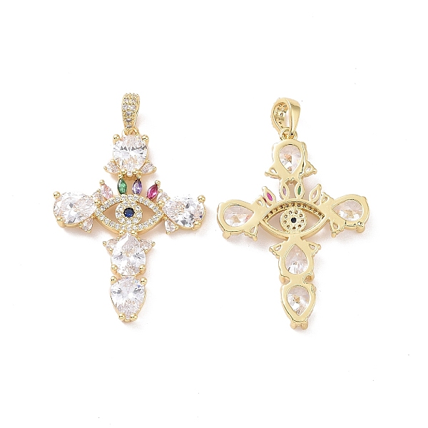 

PandaHall Cross with Eye Brass Micro Pave Colorful Cubic Zirconia Big Pendants, Cadmium Free & Nickel Free & Lead Free, Real 18K Gold Plated...
