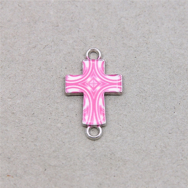 

PandaHall Alloy Enamel Connector Charms, Platinum, Religion Cross, Pearl Pink, 24.3x15x2mm, Hole: 2mm Alloy+Enamel Cross