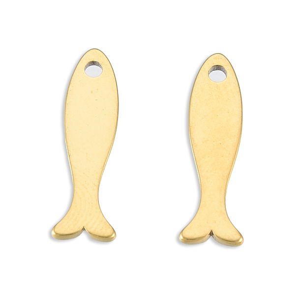 

PandaHall Ion Plating(IP) 201 Stainless Steel Charms, Fish, Real 18K Gold Plated, 15x4.5x1mm, Hole: 1.2mm 201 Stainless Steel Fish