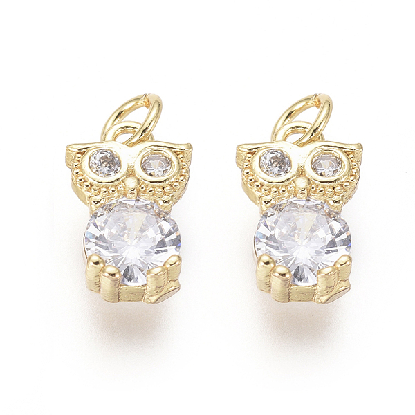 

PandaHall Brass Charms, with Clear Cubic Zirconia and Jump Rings, Owl, Golden, 10x6.5x3.5mm, Hole: 2.5mm Brass+Cubic Zirconia Owl Clear