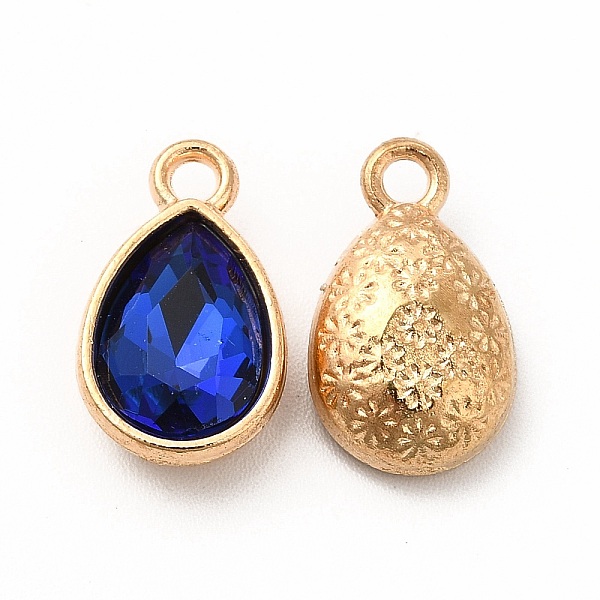 

PandaHall Faceted Glass Rhinestone Pendants, with Golden Tone Zinc Alloy Findings, Teardrop Charms, Dark Blue, 15x9x5mm, Hole: 2mm...