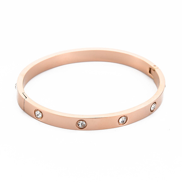 

PandaHall Crystal Rhinestone Bangle, Stainless Steel Hinged Bangle for Women, Rose Gold, Inner Diameter: 1-7/8x2-3/8 inch(4.9x5.9cm)...