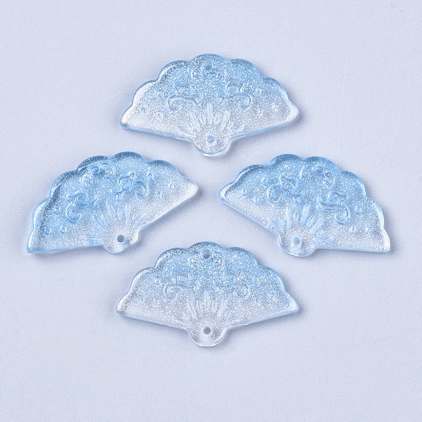 

PandaHall Transparent Spray Painted Glass Pendants, with Single Face Glitter Powder, Fan, Light Sky Blue, 20x34.5x3.5mm, Hole: 1.2mm Glass...