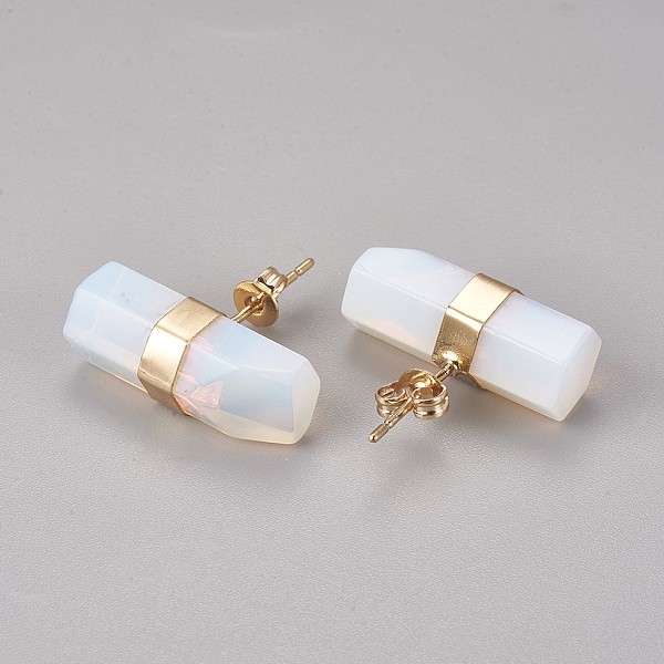 

PandaHall Opalite Stud Earrings, with Brass Findings, Pillar, Golden, 7~8x21~22mm, Pin: 0.8mm Opalite