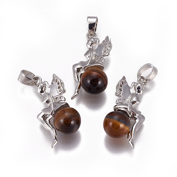 

PandaHall Natural Tiger Eye Pendants, with Platinum Tone Brass Findings, Fairy, 25~26x12~13x8mm, Hole: 3.5x5.5mm Tiger Eye Angel & Fairy