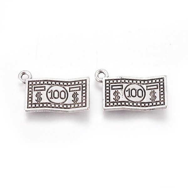 

PandaHall Tibetan Style Zinc Alloy Pendants, Paper Currency, Antique Silver, 21x13x2.5mm, Hole: 1.6mm Alloy Others