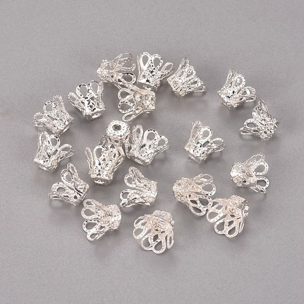 

PandaHall Plated Iron Bell Filigree Bead Caps, Flower, 4-Petal, Silver, 9x6mm, Hole: 1.5mm Iron