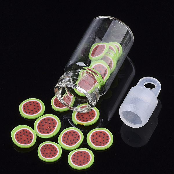 

PandaHall Handmade Polymer Clay Nail Art Decoration Accessories, with Glass Wishing Bottle and CCB Plastic Bottle Stopper, Watermelon, Red...